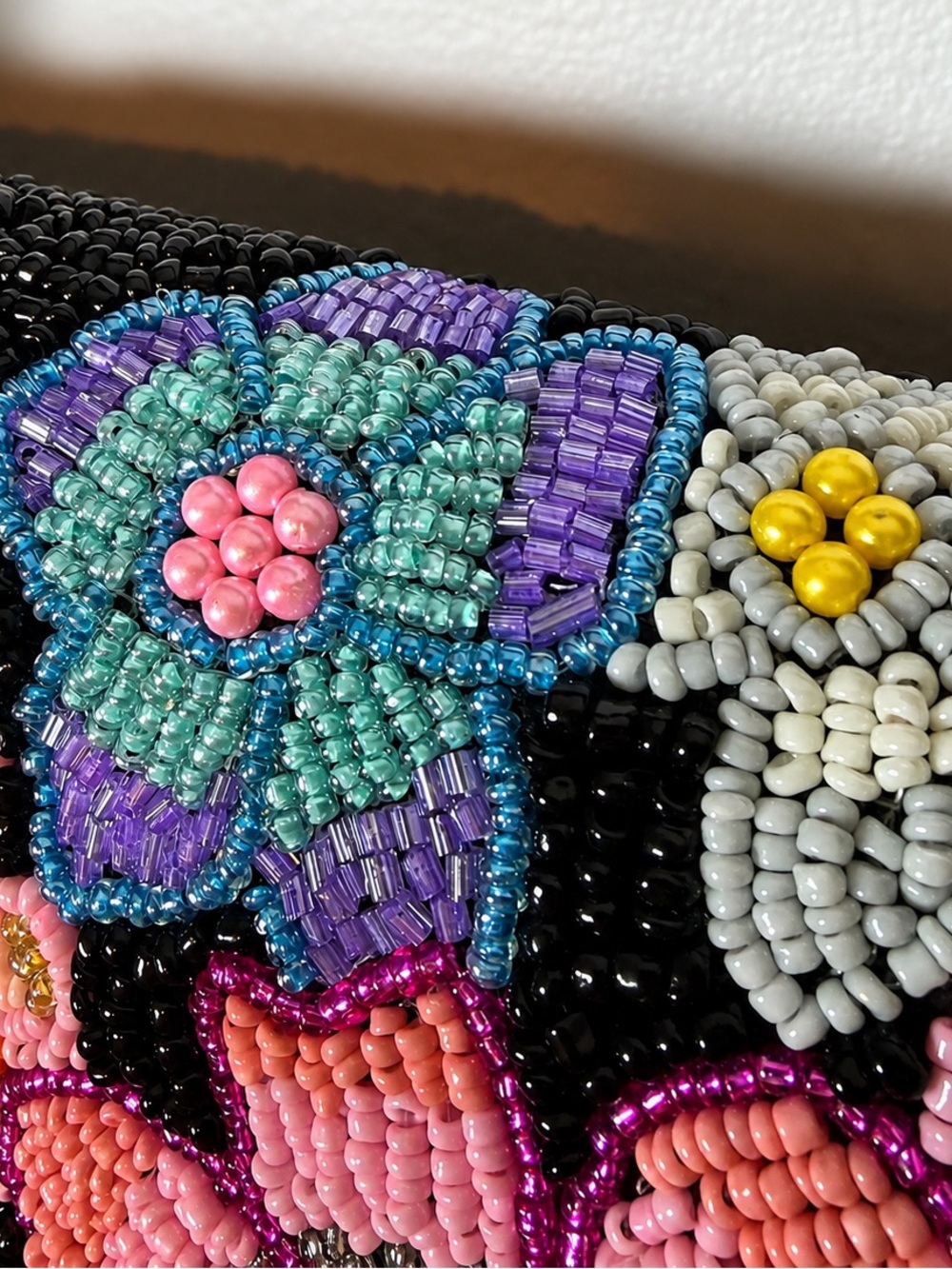 Colorful Floral Beaded Shoulder Bag Boho Statement Purse Y2K Cottagecore NWOT - Picture 5 of 16